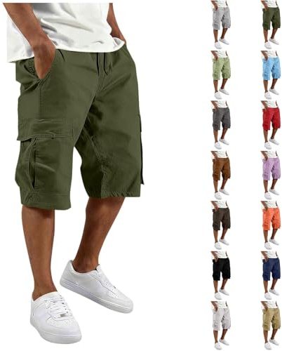 Short Cargo Homme Sport Bermudas Élastique Militaire Pantacourt Été Léger Court Randonnée Travail Shorts avec Multi-Poches Taille Elastique Utilitaires Décontractés Jeunes