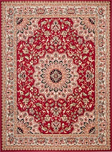 Mazovia Alfombra Moderna - Diseño Oriental de Salón Grande de Pelo Corto - Alfombras de Habitación de Matrimonio, Dormitorio y Comedor - Rojo 100 x 200 cm