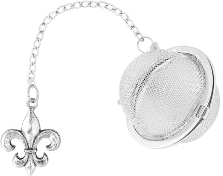 Supreme Housewares 05104 Supreme 18/8 Stainless Steel 2 Inch Mesh Tea Ball Infuser with Zinc Alloy Fleur-de-lis Charm, Ornament