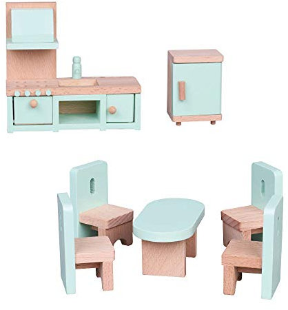 Lelin 19014 Holz - Puppenmöbel/Puppenhausmöbel Küche. 7 teiliges Set