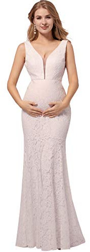 Ever-Pretty Sirène Robe de Mariée Enceinte Femme Longue en Dentelle Maternité d'allaitement Moulante Col V Blanc 38