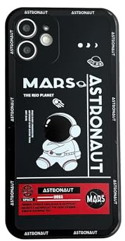 Yonds Queen für iPhone 12 mini Niedliches Hülle, Cool Cartoon Astronaut Space Rakete Mond Design Stilvoll Stoßstange weiches TPU rutschfeste Stoßfeste Schutzhülle (iPhone 12 mini, Schwarz)