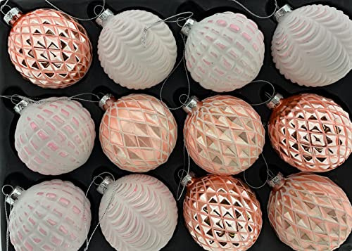 12er Set edle Luxus Glas Weihnachtskugeln Ø 8cm Weihnachtsbaum Kugeln Christbaumkugeln Weihnachten Baumschmuck (Sortiment_N)