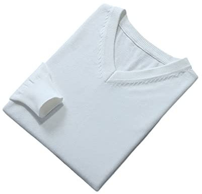 Vogrtcc Kashmirtröja Ulltröja Kläder Herr Pullover Höst Vinter V-ringad Mjuk Varm Jumper Stickade Tröjor, Vitt, XL