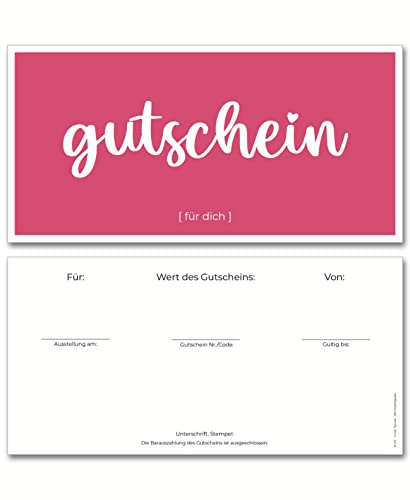 Frank Paperman® | 120x Gutschein für Kunden | Magenta | Geschenkgutscheine zum selbst Ausfüllen als Gutschein Vorlage | Gutschein Vordruck im Format DIN lang