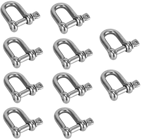 HOUSON Lot de 10 manilles en acier inoxydable - En forme de D - Avec fermeture à vis - Pour chaînes de camping - Fixation (M4)