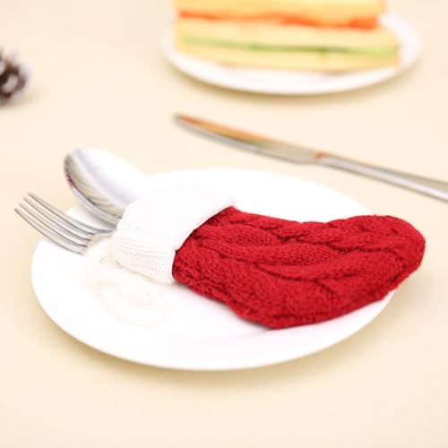 Personalised Names Christmas Tableware Silverware Holders, Red Knitted Christmas Stockings Knife and Fork Bags Covers for Thanksgiving New Year Party Decorations (red,1pcs)