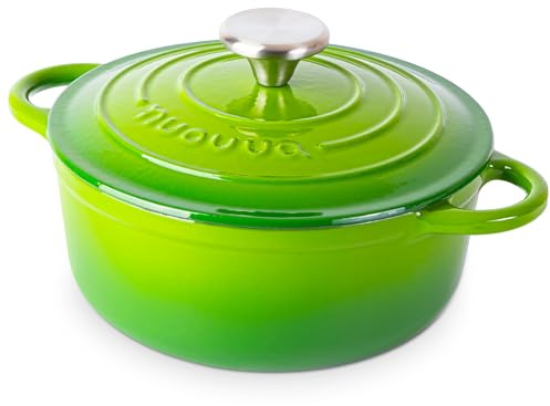 Cocotte en Fonte Émaillée – Casserole Faitout avec Couvercle, Antiadhésif, Marmite pour Induction et Four, 2.1 Liter – Vert – par Nuovva