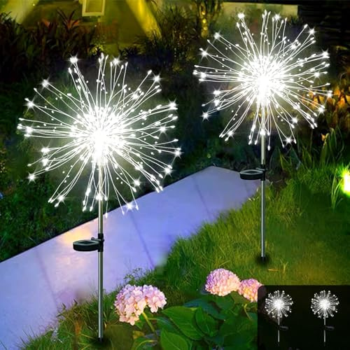 Acxilexy 2 Stück Solar Feuerwerk Lichterkette, 300 LEDs Wasserdicht Feuerwerk Lichter, 8 Modi Feuerwerk Weihnachten Licht, Kupferdraht Gartenleuchten Lichter für Außen Weihnachten Deko