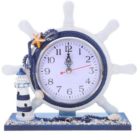Cabilock Nautical Style Clock Ocean Themed Decor Silent Desk Clock for Living Home Office Lighthouse