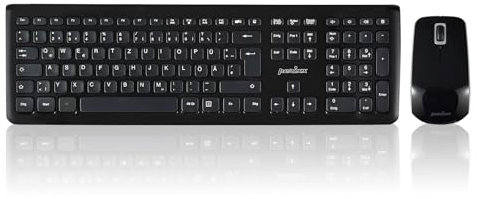 Perixx PERIDUO-703B - Set tastiera e mouse wireless, 2,4 G, ricevitore mini USB, portata 10 m, layout QWERTZ DE, colore nero