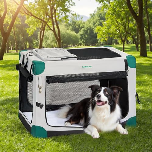 Gardner Pet Cage de Transport pour Chat Chien, Sac Transport 91x64x64CM, Caisse de Transport Portable pour Animaux Chiots Petits Chiens Intérieur & Extérieur à 3 Portes avec Fenêtres - L/Vert