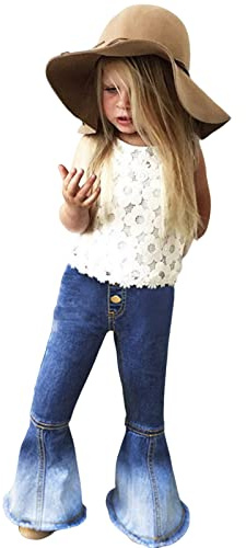 OBiQuzz Småbarn, flickor, byxor, lapptäcke, färggradient, färgbyxor, denimbyxor, barn, flickor, lediga byxor, utsvängda byxor, joggingbyxor, 98, blå, 1-2 år