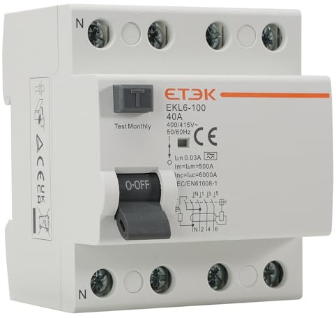 Interrupteur différentiel super immunisé 4P 40A 30mA Type A - Protection contre les fuites électriques - RCCB (3P+N) c - Montage sur rail DIN - Tableau triphasé ou général