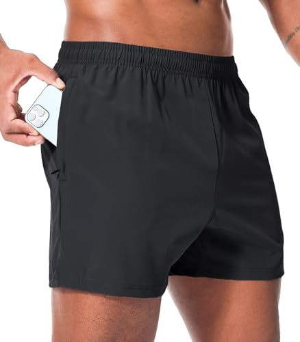 Superora löparshorts för män med vattentät bakficka – snabbtorkande, bekväma och eleganta atletiska shorts, Svart, L