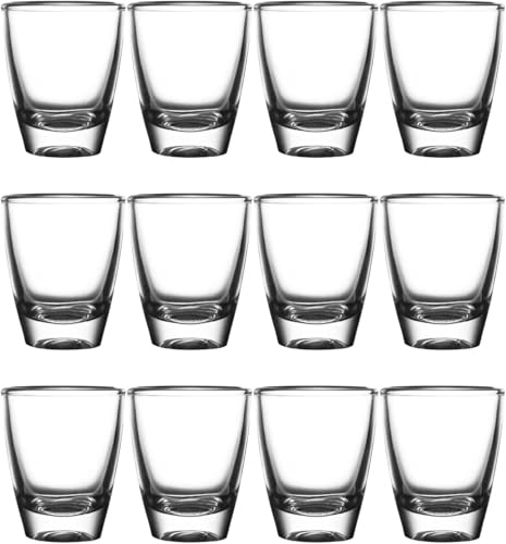 Zbozzba Verres à shot,Lot de 12 verres à shot en verre transparent pour les fêtes de fin d'année, la famille, les bars, 35 ml/3 cl