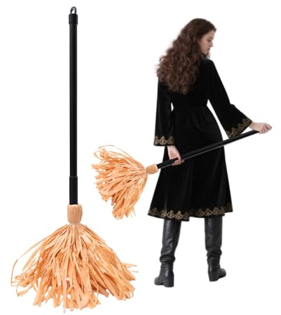 Scopa rotante per Halloween, scopa rotante da, ornamento decorativo illuminato horror a batteria per giardino, cortile, feste, cosplay, portico interno