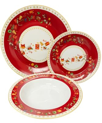 cecaro group - Set 18 Pezzi - Piatti Natalizi Decorati - Decoro Natale Regali in Porcellana Resistente - Natale