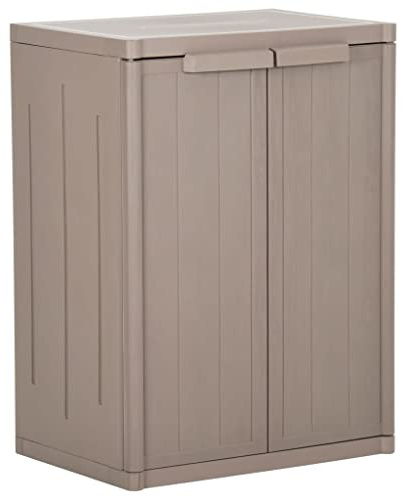XHNIFBN Aufbewahrungsschrank Braun 65x45x88 cm, PP Holzoptik, Gartenschrank mit 2 Böden, leicht zu reinigender Lagerschrank für Balkon, Keller und Flur