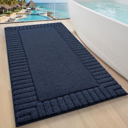 LUMI Alfombrilla de Baño Antideslizante con Base de Goma, Felpa Microfibra Extra Suave y Absorbente, Lavable a Máquina y Secado Rápido para Bañera, Ducha y Hotel, Azul, 60 x 90 cm