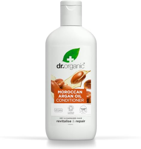 Dr Organic Marokkanischer Arganöl Conditioner, Belebend, Natürlich, Vegan, Tierversuchsfrei, Paraben- & SLS-frei, Recycelbar & Aus im Meer gebundenem Plastik recycelt, Zertifiziert Bio, 265ml