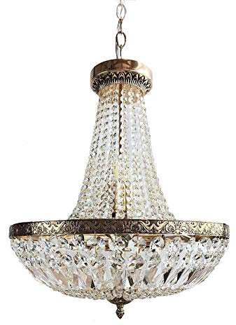 PGA Lights Kristall Korblüster,Kristall Hängeleuchte, SCHÖNBRUNN Antik Gold 8 Flammig Ø45cm gefertigt aus geschliffenen Kristallen