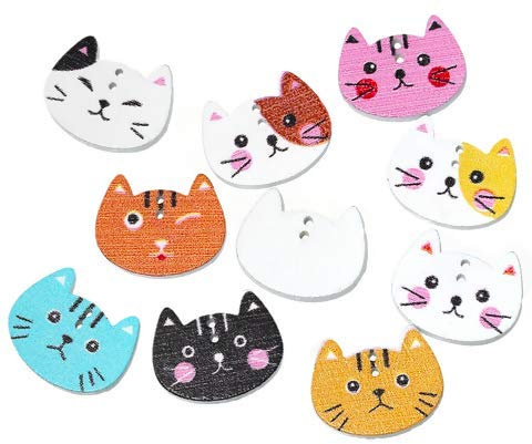 50 Stück Holzknöpfe Katze 20 x 16 mm, 2 Löcher a 1,5mm - Knopfdicke: 2,8mm Katzenmuster Katzenform Knöpfe zum annähen nahen scrapbooking