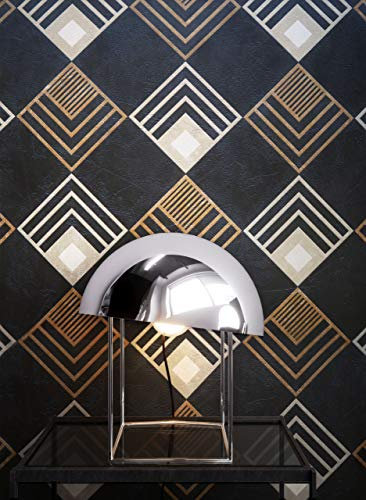 NEWROOM Tapete Schwarz Vlies Grafisch - Geometrisch Rauten Muster für Wohnzimmer Schlafzimmer