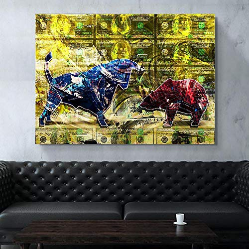 Cuadro sobre Lienzo Póster Carteles Lienzo Pintura Toro Y Oso Arte Pared Decoración Carteles Impresiones Decoración Habitación Imágenes para Diseño Hogar Arte Pared