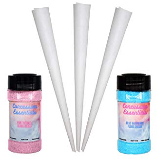 Cotton Candy Floss Sugar with 100ct Cotton Candy Cones, 16oz Jar, 2pack, Pink Vanilla and Blue Raspberry, (1 of Each Flavor 32oz's Total)
