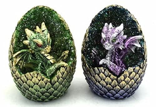 Pair of Hatchling Dragon Fantasy Figurine LED Light Decorative Sculpture