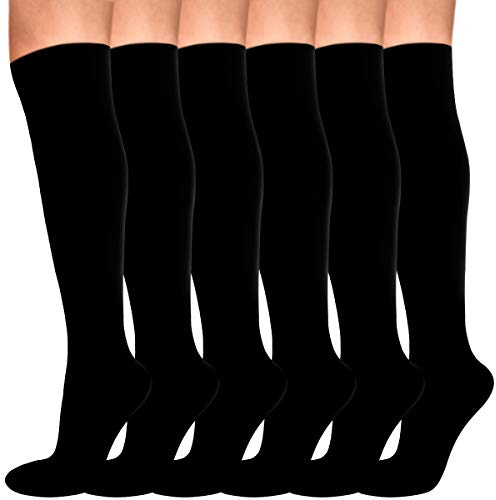 Evolyline 6 Pairs Compression Socks for Women & Men, Medical Compression Stockings Knee High for Nurses Running Flying Pregnancy Flight Travel Sports, Fit for Varicose Veins Swollen Ankles 15-20mmHg