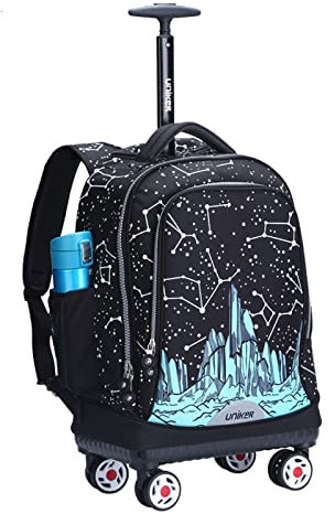 UNIKER Rucksack mit Rollen für Jugendliche, Rollen-Büchertasche für Mädchen und Jungen, 40L Reiserucksack mit 4 Rädern, 15,6 Zoll Laptop Handgepäck, Konstellations Rucksack
