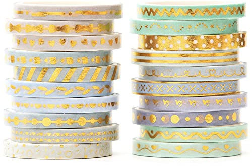 YUBX Washi Tape Set Gold Fein Washi Tape Set - Dekoratives Abdeckband für Kunst, Basteln, Tagebuch, Planer, Scrapbooking, Verpacken (Lavendel)