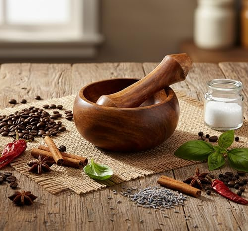 KLEO Mortier et pilon en bois en forme d'épices, broyeur à médicaments – Okhli et musal – 7,6 cm