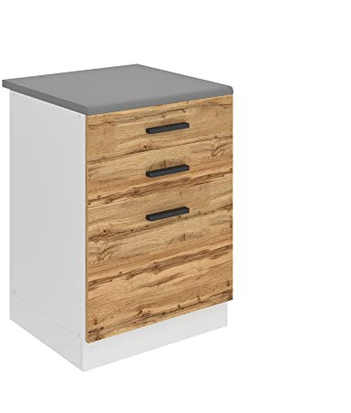 Belini Unterschrank Küche, Küchenunterschrank 60 cm Breite. SDSZ Küchenunterschrank mit Arbeitsplatte. Küchenschrank mit Schubladen, Wotan-Eiche