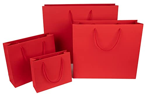 10 x PresentFill® Papiertragetaschen Geschenktaschen Rubin Rot 42 x 13 x 37 cm mit Kordel aus umweltfreundlichen 100% Recycling Kraftpapier - Made in Germany