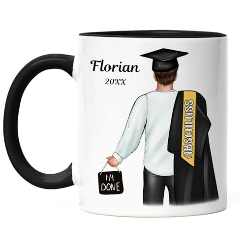 Kiddle-Design Bachelor Master Abitur 2026 Tasse Schwarz Abschluss Geschenk Personalisiert Name Absolvent Doktor Männer Herren Schulabschluss Abi