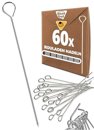 Menz Juego de 60 agujas para rouladennadeln de acero inoxidable, 10 cm de largo con ojal y punta afilada como alternativa a las pinzas para rouladenklammern