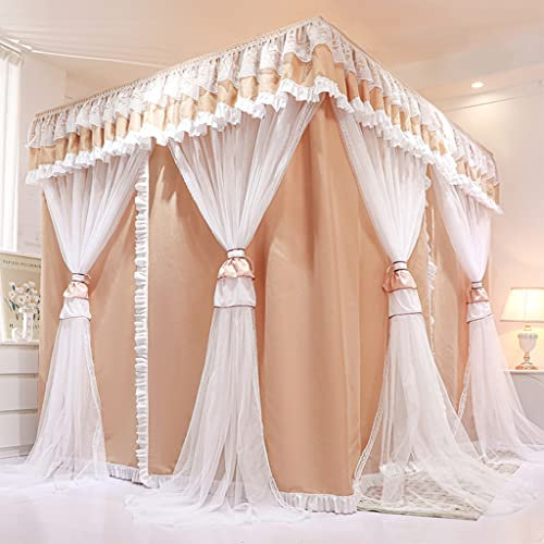 UNICOKA Prinzessinnen-Betthimmel mit 4 Eckpfosten, einfarbig, für Mädchenbett, für Doppelbett/Queensize/Kingsize-Bett, Schlafzimmer für Erwachsene, Kinder, Vorhang, Netzdekoration (Braun, Queen)