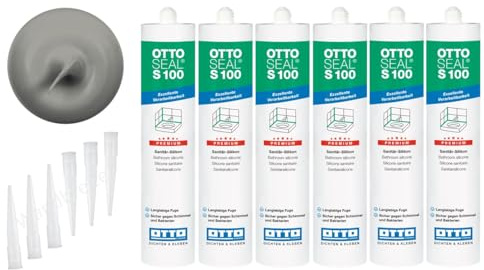 OTTOSEAL S 100 Premium-Sanitär-1K-Silicon Dichtstoff matt 6 Kartuschen auf Acetat Basis Otto Chemie (6x matt zementgrau C8682)