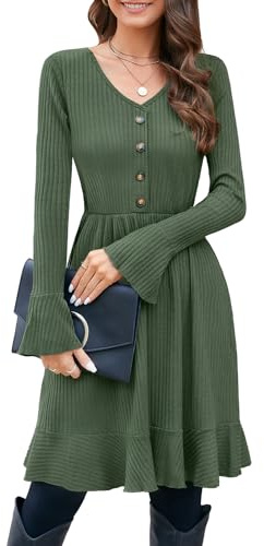 ULTRANICE Abito in Maglia Abito Maglione da Donna con Scollo a V con Bottoni Decorativi Abiti Autunno Inverno