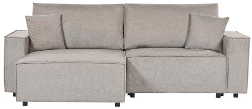 3-Sitzer Ecksofa beige Taupe rechts mit Recamiere Schlaffunktion Stauraum Karila