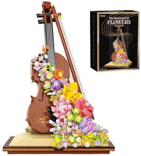 Geige Blumenstrauß Bausteine, 950 Klemmbausteine Mini Ewiges Blumengeige Blumen Set, Kreativität Blumenstrauß Bausteine Nicht Kompatibel mit Großen Marken Creator Expert Flower Bouquet