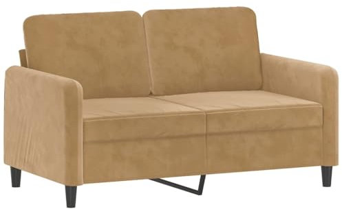 vidaXL Sofa 2-Sitzer, Loungesofa Couch mit Armlehnen Rückenkissen, Wohnzimmersofa Designsofa mit Metallgestell, Sitzmöbel Zweisitzer, Braun Samt