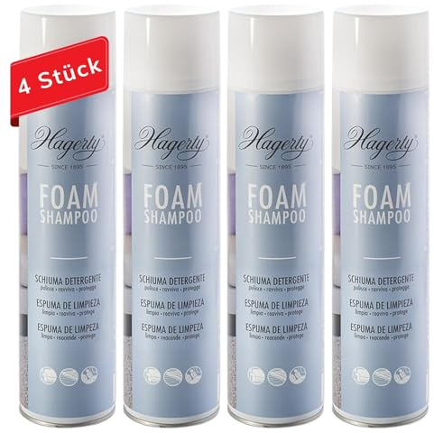 Hagerty Set 4x Foam Shampoo I Schaumreiniger für Teppiche und Stoffe I Premium Teppichreiniger I Reinigungsmittel für Teppich Sofa Couch I Schaum-Reiniger zum Absaugen I Polsterreinigungsmittel
