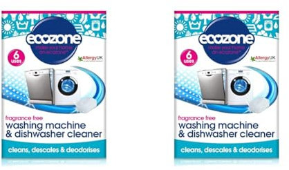 Ecozone Washing Machine & Dishwasher Cleaner Tablets, 2-in-1 Treatment Kit Cleans, De-scales & De-odorises, Fragrance Free, Plastic Free, Natural Vegan Friendly Plant-Based Cleaning (Pack of 12)