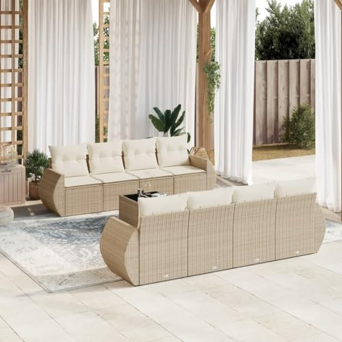 Rantry 9-TLG. Gartenmöbel Set mit Kissen Gartensofa Balkonmöbel Gartenlounge Loungesofa mit Gartentisch Rattansofa Ecksofa Ecklounge Loungemöbel Sitzgruppe Beige Poly Rattan #12