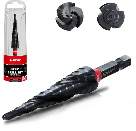 EZARC Step Drill Bit for Metal, M35 Cobalt Step Drill Spiral Flute Unibit Step Drill Bit (1/8-1/2) Wear-Resistant AlTiN Coated, 1/4 Hex Shank for Metal, Stainless Steel, Aluminum, Plastic