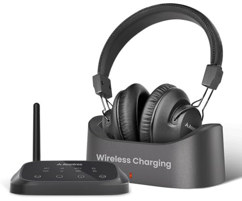 Avantree HT5009 Plus – Ultra Bequeme Funkkopfhörer Kabellos TV Kopfhörer für Fernseher Senioren, 60h Akku, Clear Voice & Lautstärke-Boost, mit Easy Charging Stand, kompatibel mit Allen Fernsehern
